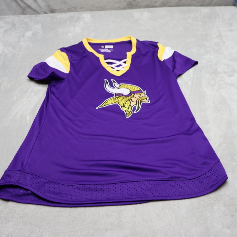 Minnesota Vikings Shirt Womens Medium NFL Purple Football Lace Up V-Neck NEW?